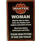 Wanted - Woman and Harley Embossed Metal Sign