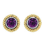 14k Two Tone Gold Rope Bezel Stud Amethyst Earrings
