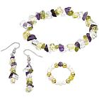 Genuine Gemstone Bracelet and Earrings Set with Pearl Ring