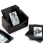 Black Glass Photo Coasters with Stand