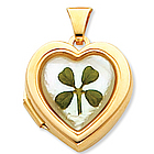 Mother of Pearl 14k Yellow Gold Four Leaf Clover Heart Locket