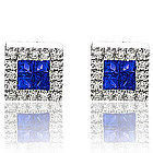 14K White Gold Princess Sapphire Diamond Button Earrings
