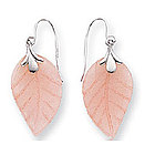 14k White Gold Leaf Rose Quartz Drop Earrings