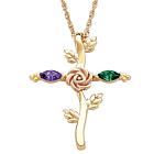 Tri-Color Couples Marquise Birthstone Cross Pendant