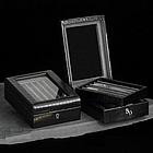 Glass-Topped Crocodile Leather Pen Case