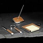 4-Piece Saddle Brown Leather Desk Set