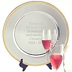 Engraved Silver Plated Serving Tray with Gold Rim