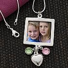 Swarovski Birthstone Crystal Sterling Silver Photo Charm Necklace