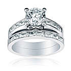 Sterling Silver CZ Wedding Engagement Matching Ring Set