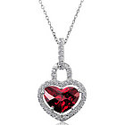 Sterling Silver Garnet Colored Heart CZ Lock Pendant Necklace