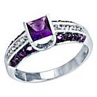 10kt White Gold Princess Cut Amethyst Ring with Diamond Accents