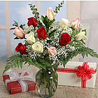 Rainbow Mixed Roses with Vase