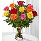 Simply Cheerful 12 Stem Mixed Rose Bouquet and Vase