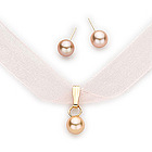 14K White Organza Ribbon Freshwater Pearl Pendant and Earrings