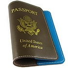 Leather Passport Holder in Brown and Teal