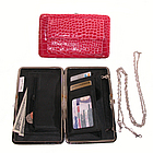 H-Croc Flat Frame Wallet with Exterior Pocket & Shoulder Chain