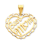 14k Yellow Gold Carved 'Best Mom' Heart Pendant
