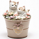 Cats in Floral Pot Musical Figurine