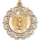 14K Yellow Gold 'Pray for Us' Ornate St. Raphael Medal