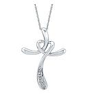 10kt White Gold Round Diamond Cross Necklace