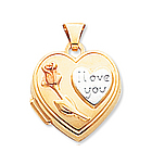 14k Yellow Gold I Love You Flower Heart Locket
