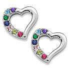 Platinum Plated Mother's Birthstone Heart Earrings