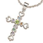 Sterling Silver Mothers Birthstone Heart Cross Pendant
