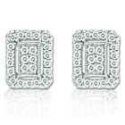 14k White Gold Diamond Deco Style Button Earrings