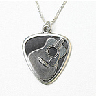 Black Acoustic Guitar Pick Pendant in Sterling Silver