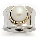 Cultured Pearl Band Ring in 18K Yellow Gold and Sterling Silver