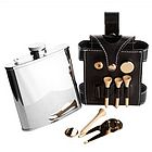 Black Leather Golfer Hip Flask Set