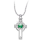 Sterling Silver Celtic Cross with Real Shamrock Necklace