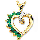 14K Yellow Gold Emerald and Diamond Heart Pendant