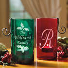 Personalized Red and Green Cylinder Tealight Holders