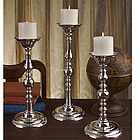 Set of Three Tall Silver Candlesticks
