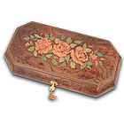 Three Rose Hand Inlaid Musical Jewelry Box