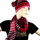 Women's Striped Pom-Pom Toque Hat & Scarf Set