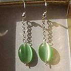 Dangling Cat's Eye on Silver Chain Earrings