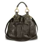 Black Washed Leather Fringed Drawstring Bag