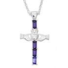Sterling Silver Claddagh Birthstone Cross Pendant