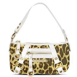 Leopard Print Canvas and Leather Baguette Bag