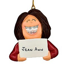 Girl with Braces Personalized Christmas Ornament
