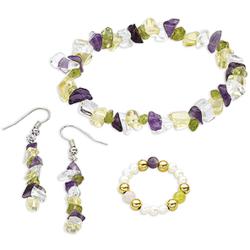 Genuine Gemstone Bracelet and Earrings Set with Pearl Ring