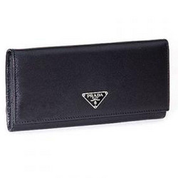 Prada Black Saffiano Leather Small Checkbook Wallet