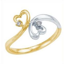10kt Two Tone Gold .03ct TW Double Heart Round Diamond Ring