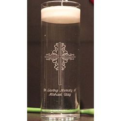 Decorative Cross Memorial Engraved Glass Cylinder or Vase