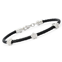 Diamond Accented Rope-Twist Flower Bracelet