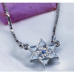 Light Blue Gemstone Jewish Star Necklace
