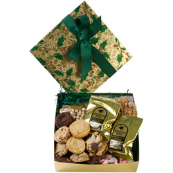 Golden Holly Gift Box with Gourmet Cookies & Premium Candies