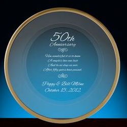50th Wedding Anniversary Crystal and Gold Plate